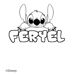 Coloriage pr&eacute;nom FERYEL - d&eacute;cor Stitch
