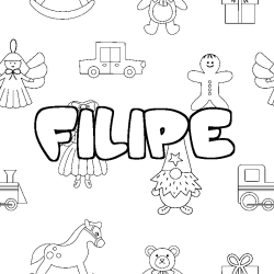 Coloriage pr&eacute;nom FILIPE - d&eacute;cor Jouets