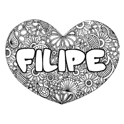 Coloriage pr&eacute;nom FILIPE - d&eacute;cor Mandala coeur