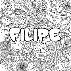 Coloriage prénom FILIPE - décor Mandala fruits