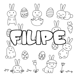 Coloriage pr&eacute;nom FILIPE - d&eacute;cor Paques