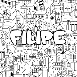Coloriage pr&eacute;nom FILIPE - d&eacute;cor Ville