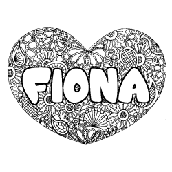 Coloriage prénom FIONA - décor Mandala coeur