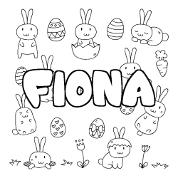 Coloriage prénom FIONA - décor Paques