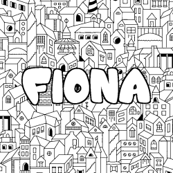 Coloriage prénom FIONA - décor Ville