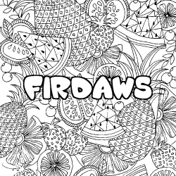 Coloriage prénom FIRDAWS - décor Mandala fruits
