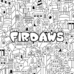 Coloriage prénom FIRDAWS - décor Ville