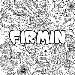 Coloriage prénom FIRMIN - décor Mandala fruits
