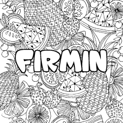 Coloriage pr&eacute;nom FIRMIN - d&eacute;cor Mandala fruits