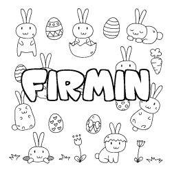 Coloriage pr&eacute;nom FIRMIN - d&eacute;cor Paques