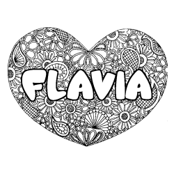 Coloriage prénom FLAVIA - décor Mandala coeur