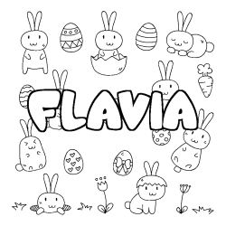 Coloriage pr&eacute;nom FLAVIA - d&eacute;cor Paques