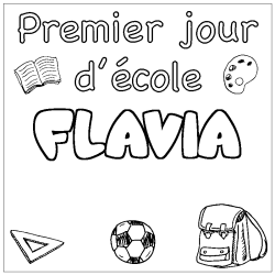 Coloriage prénom FLAVIA - décor Premier jour d'école