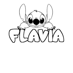 Coloriage prénom FLAVIA - décor Stitch