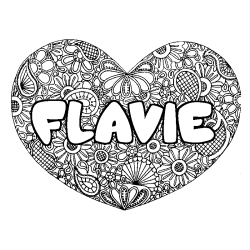 Coloriage prénom FLAVIE - décor Mandala coeur