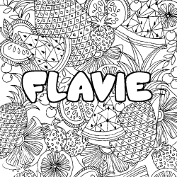 Coloriage prénom FLAVIE - décor Mandala fruits