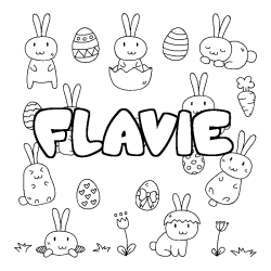 Coloriage prénom FLAVIE - décor Paques