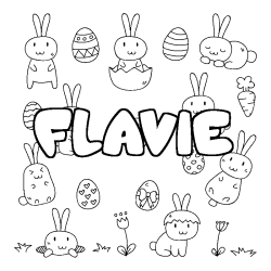 Coloriage pr&eacute;nom FLAVIE - d&eacute;cor Paques