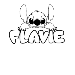 Coloriage prénom FLAVIE - décor Stitch