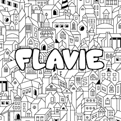 Coloriage pr&eacute;nom FLAVIE - d&eacute;cor Ville