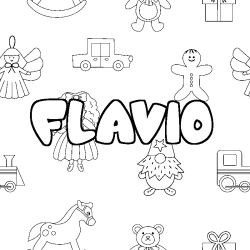 Coloriage pr&eacute;nom FLAVIO - d&eacute;cor Jouets