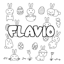 Coloriage prénom FLAVIO - décor Paques
