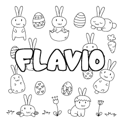 Coloriage pr&eacute;nom FLAVIO - d&eacute;cor Paques