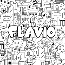 Coloriage pr&eacute;nom FLAVIO - d&eacute;cor Ville
