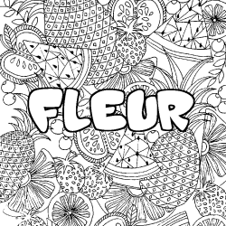 Coloriage prénom FLEUR - décor Mandala fruits