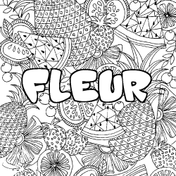 Coloriage pr&eacute;nom FLEUR - d&eacute;cor Mandala fruits