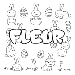 Coloriage pr&eacute;nom FLEUR - d&eacute;cor Paques
