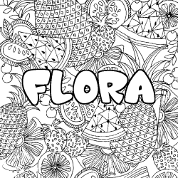 Coloriage prénom FLORA - décor Mandala fruits