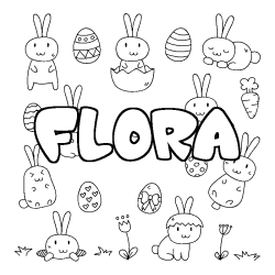Coloriage prénom FLORA - décor Paques
