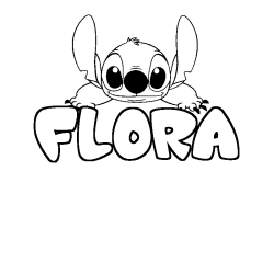 Coloriage prénom FLORA - décor Stitch