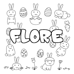 Coloriage pr&eacute;nom FLORE - d&eacute;cor Paques