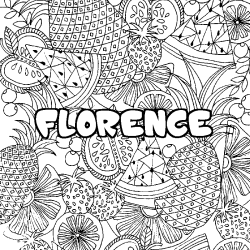 Coloriage pr&eacute;nom FLORENCE - d&eacute;cor Mandala fruits