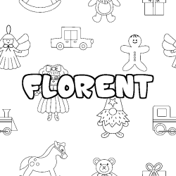 Coloriage pr&eacute;nom FLORENT - d&eacute;cor Jouets