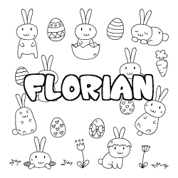 Coloriage pr&eacute;nom FLORIAN - d&eacute;cor Paques
