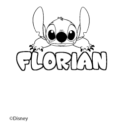 Coloriage pr&eacute;nom FLORIAN - d&eacute;cor Stitch
