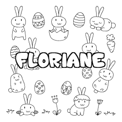 Coloriage pr&eacute;nom FLORIANE - d&eacute;cor Paques
