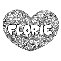 Coloriage pr&eacute;nom FLORIE - d&eacute;cor Mandala coeur