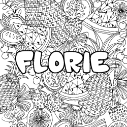 Coloriage pr&eacute;nom FLORIE - d&eacute;cor Mandala fruits