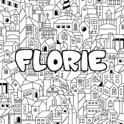 Coloriage pr&eacute;nom FLORIE - d&eacute;cor Ville