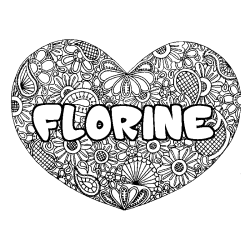 Coloriage prénom FLORINE - décor Mandala coeur