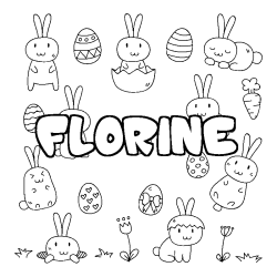 Coloriage prénom FLORINE - décor Paques
