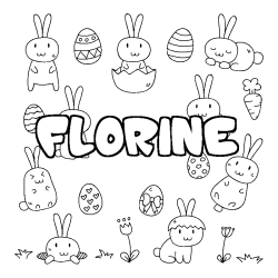 Coloriage pr&eacute;nom FLORINE - d&eacute;cor Paques