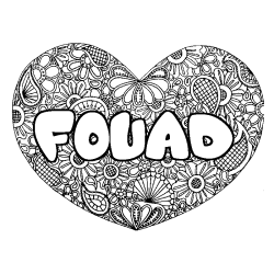 Coloriage pr&eacute;nom FOUAD - d&eacute;cor Mandala coeur