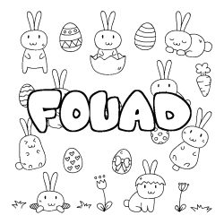 Coloriage pr&eacute;nom FOUAD - d&eacute;cor Paques