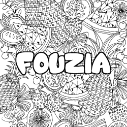 Coloriage pr&eacute;nom FOUZIA - d&eacute;cor Mandala fruits