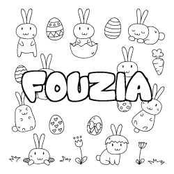 Coloriage pr&eacute;nom FOUZIA - d&eacute;cor Paques